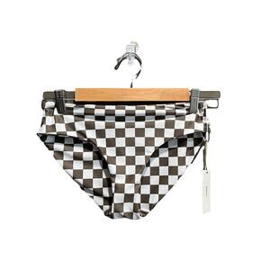 Mikoh White Brown Check Women's Bikini Swimsuit Bottom‎ Size Medium